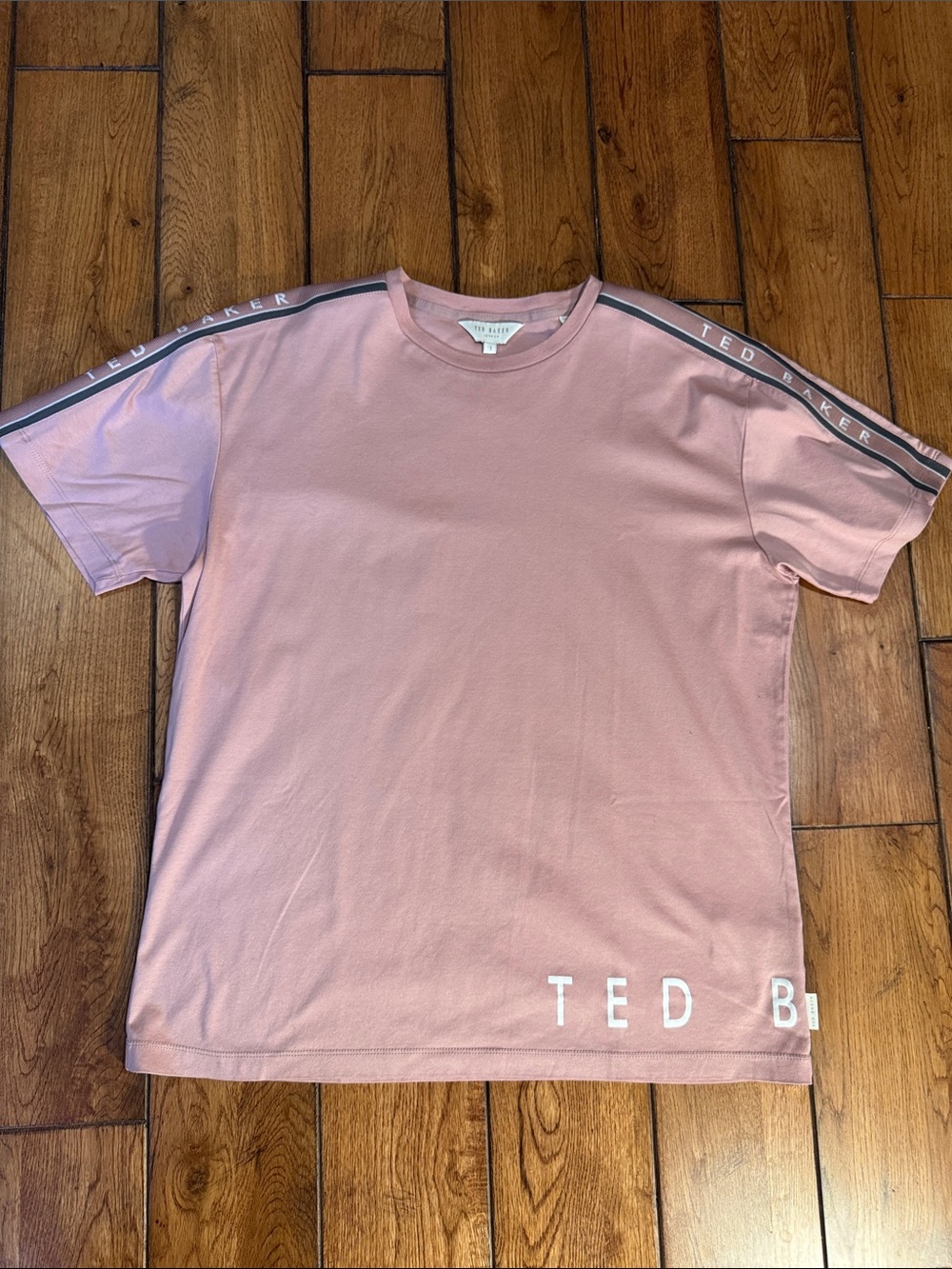 Ted Baker Dusty Pink Short Sleeve Crewneck Tee with Logo Shoulder Tape